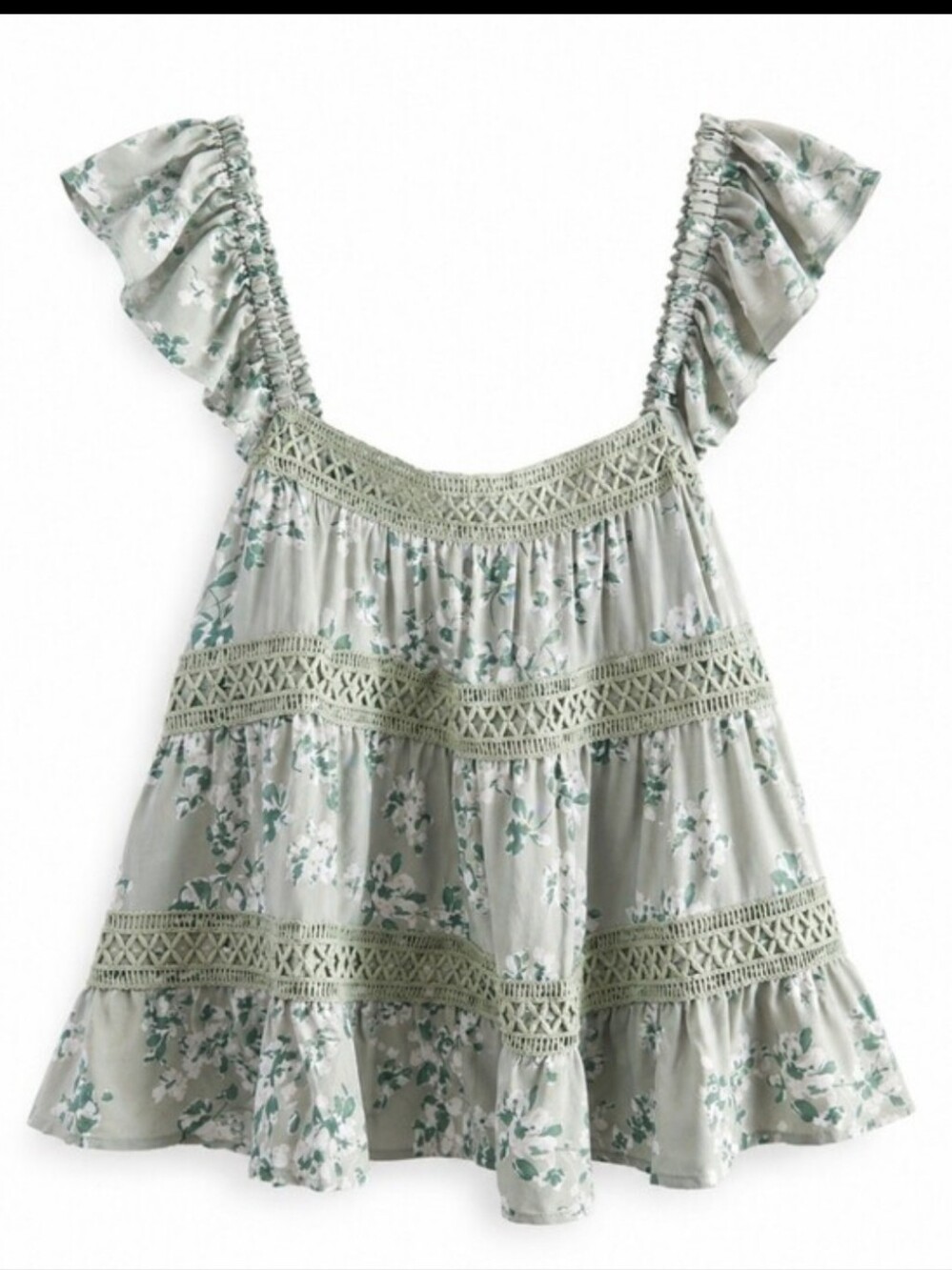 torrid Sage Green Floral Lace-Trim Ruffle Tank Sz 2X